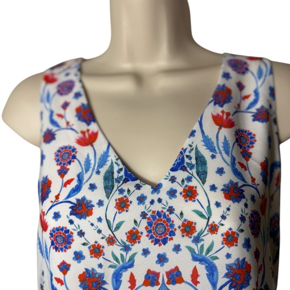 Adrienne Vittadini Tank Top Floral Flowy Blue Red V Neck Lined Womens Size S - Picture 6 of 10